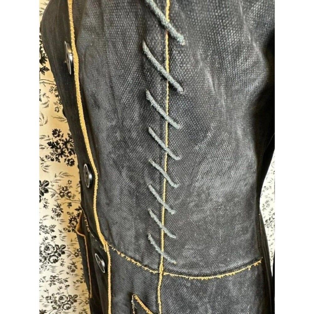 Pretty Black Embroidered Long Coat Jacket Women's Size 2 - Picture 8 of 9